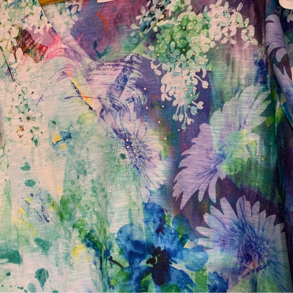 Time and Tru Multicolor Floral Ruffle Blouse Large - Picture 2 of 3